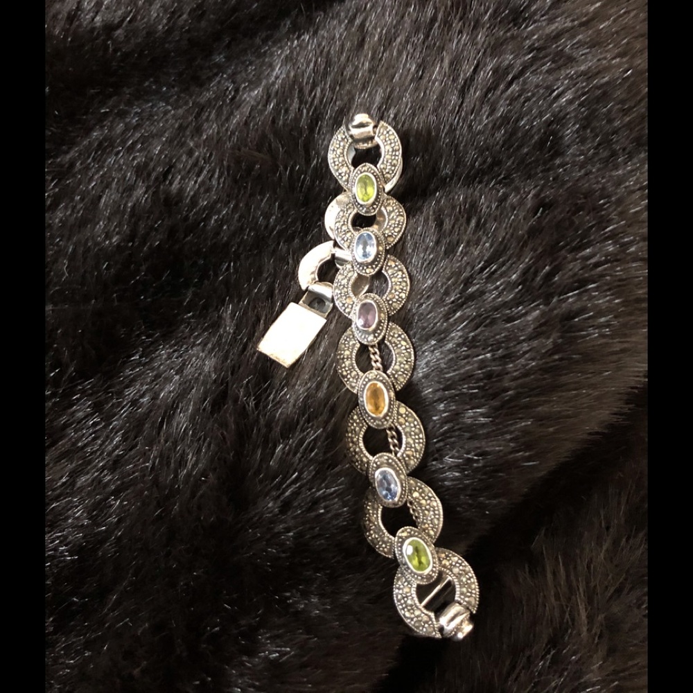 Marcasite silver & semi precious stone bracelet.